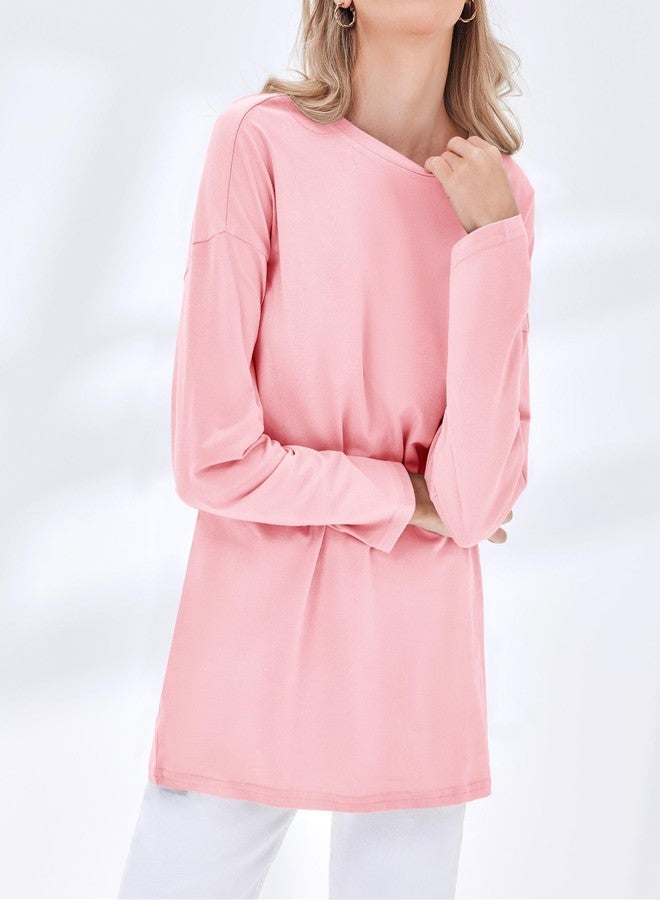 Fisoew Women's Long Sleeve Oversized T Shirts Loose Casual Crewneck Tunic Tops Soft Blouse - Image 5